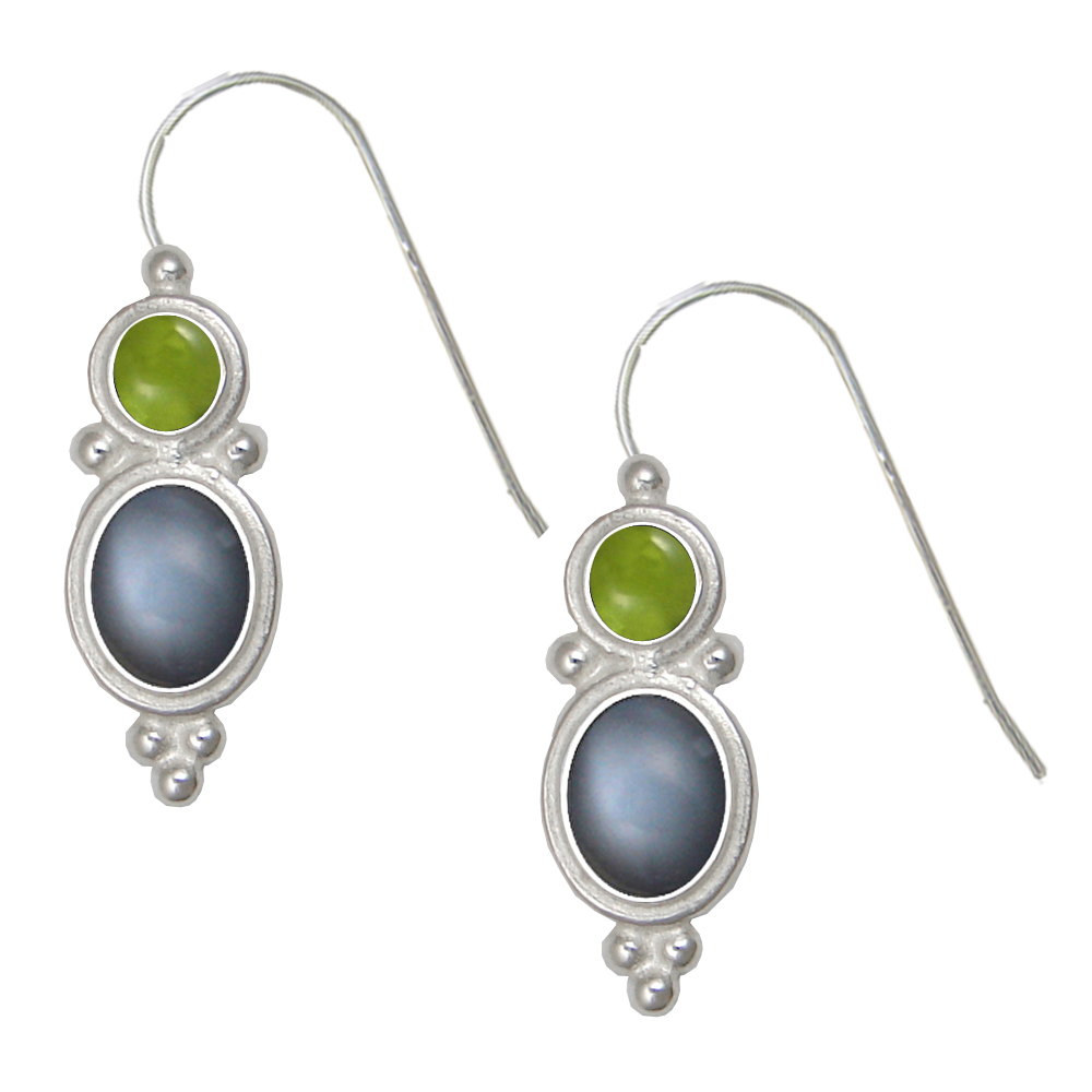 Sterling Silver Drop Dangle Earrings Grey Moonstone And Peridot